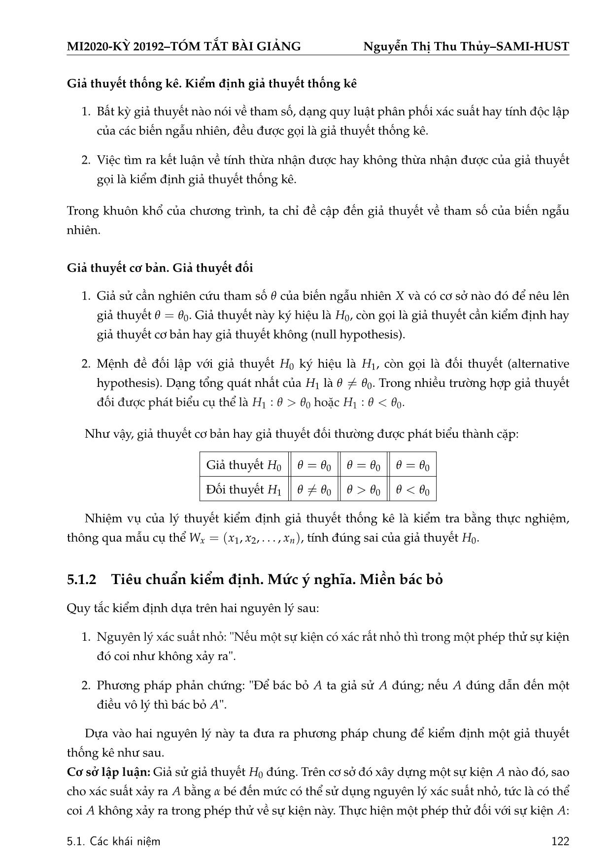 Bài giảng Xác suất thống kê - Chương 5: Kiểm định giả thuyết thống kê - Nguyễn Thị Thu Thủy trang 2