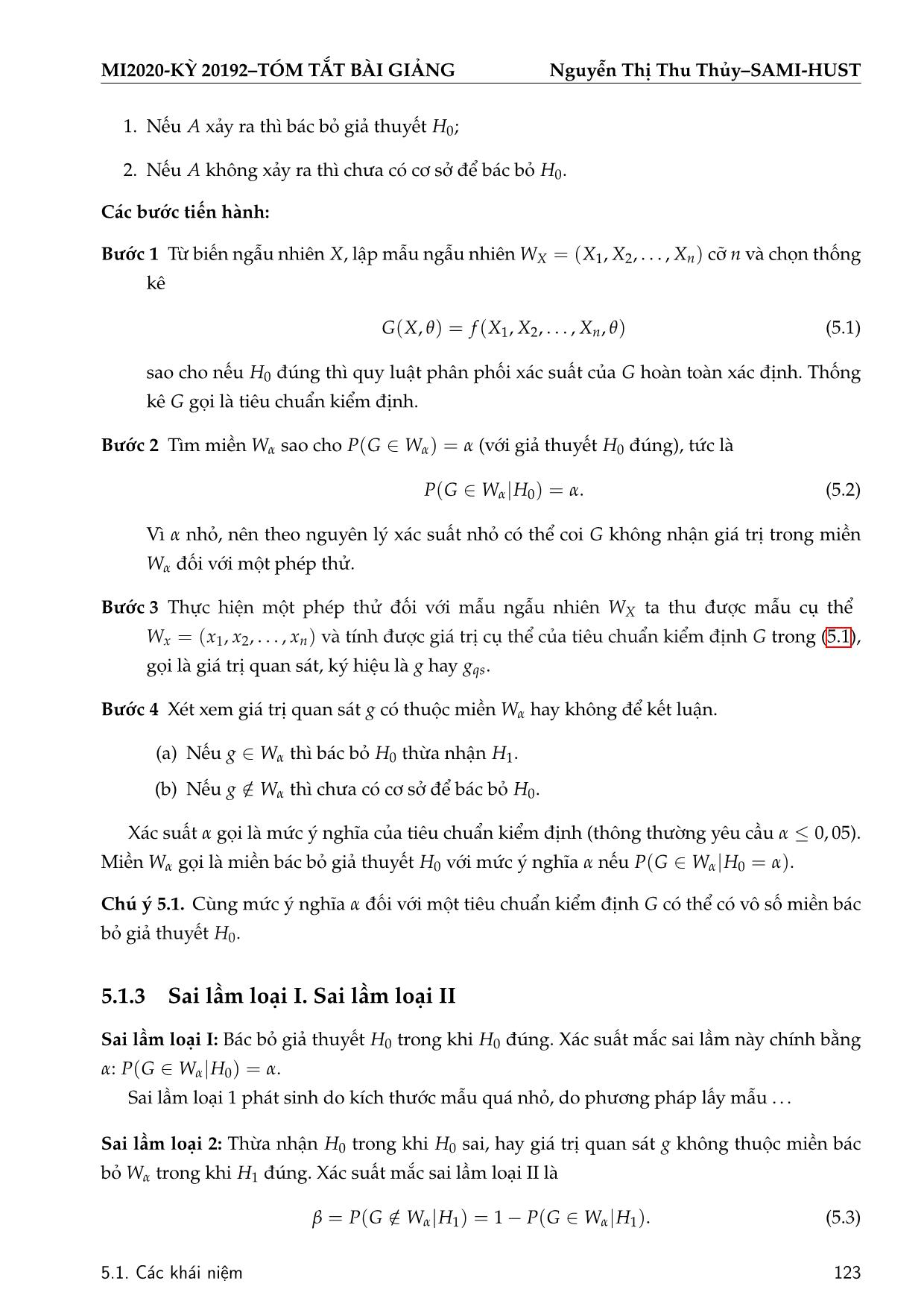 Bài giảng Xác suất thống kê - Chương 5: Kiểm định giả thuyết thống kê - Nguyễn Thị Thu Thủy trang 3