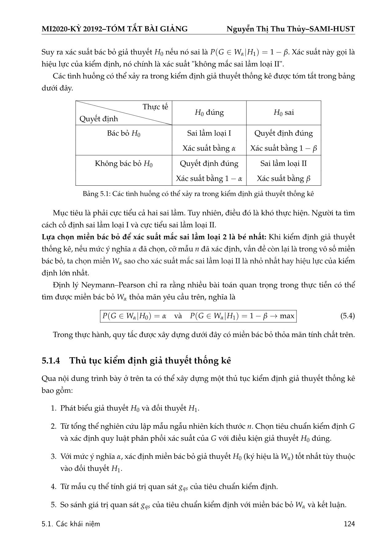 Bài giảng Xác suất thống kê - Chương 5: Kiểm định giả thuyết thống kê - Nguyễn Thị Thu Thủy trang 4
