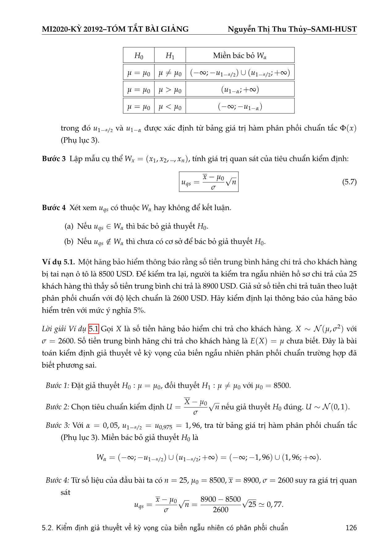 Bài giảng Xác suất thống kê - Chương 5: Kiểm định giả thuyết thống kê - Nguyễn Thị Thu Thủy trang 6