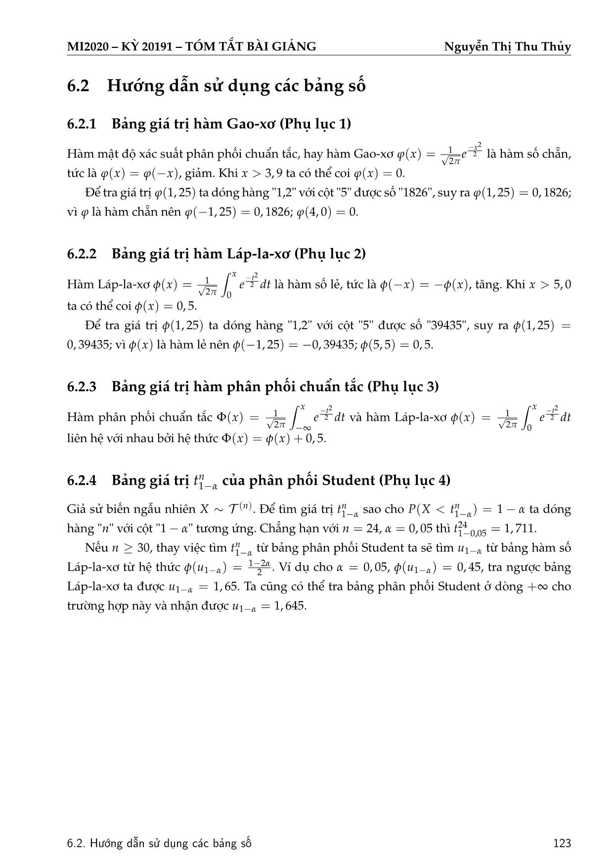 Bài giảng Xác suất thống kê - Chương 6: Phụ lục các bảng số - Nguyễn Thị Thu Thủy trang 8