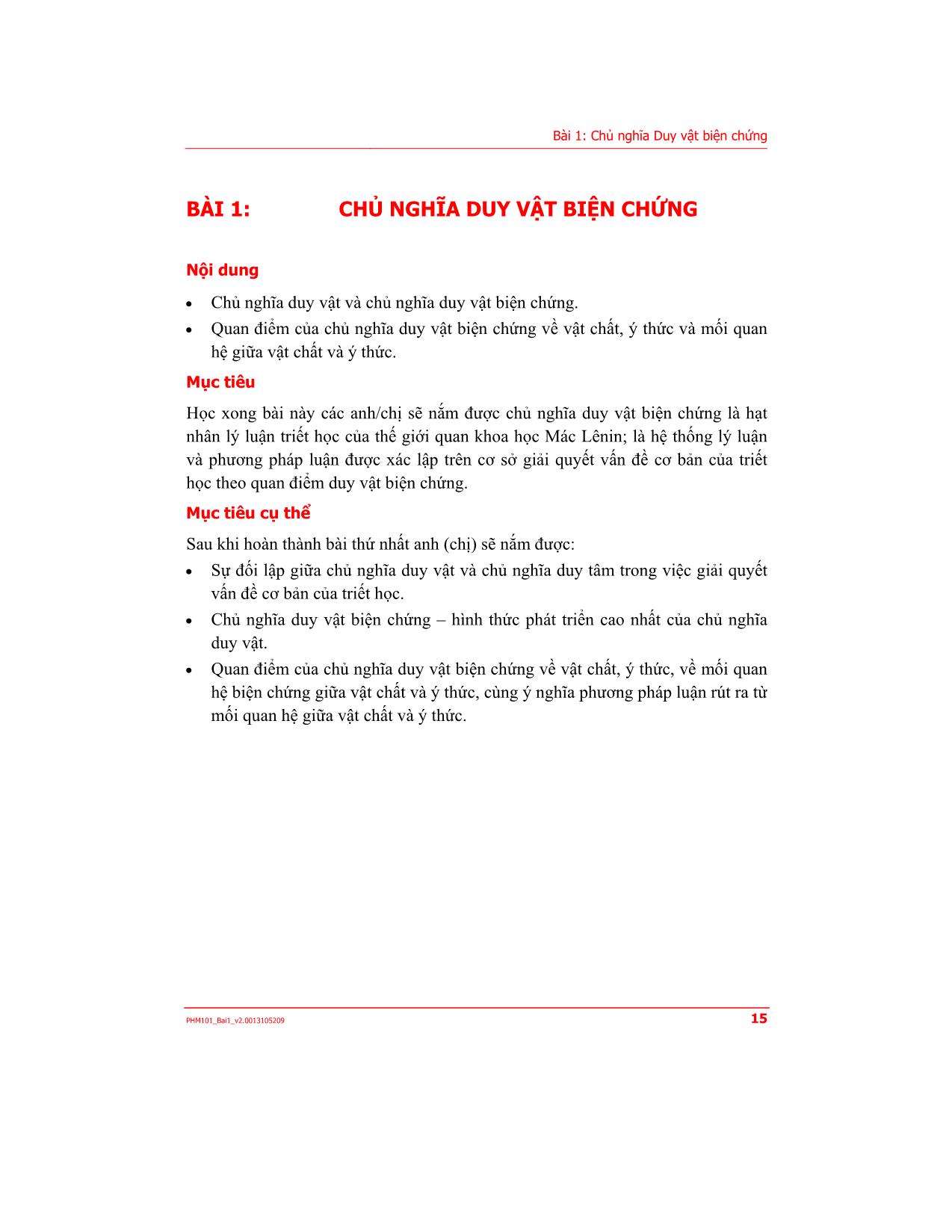 Bài giảng Những nguyên lý cơ bản của chủ nghĩa Mác-Lênin - Bài 1: Chủ nghĩa Duy vật biện chứng trang 1