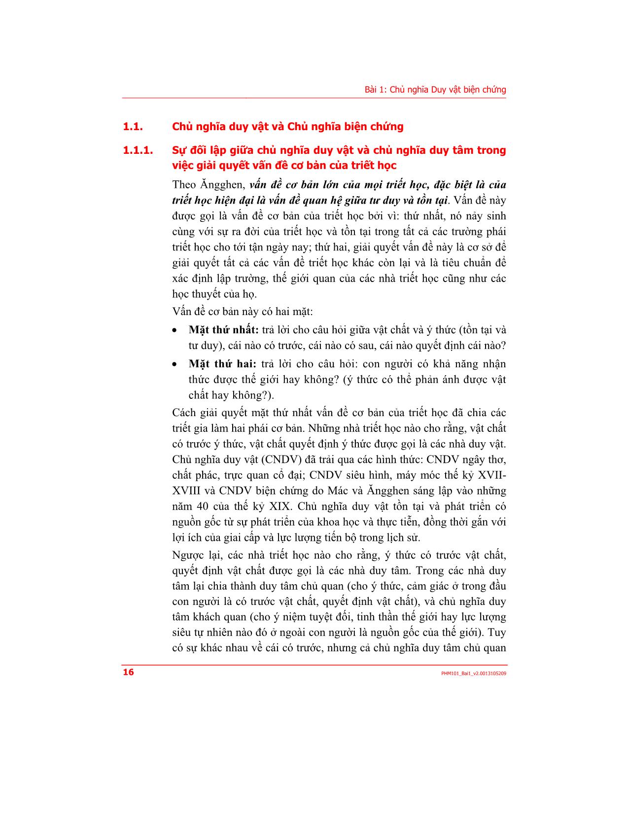 Bài giảng Những nguyên lý cơ bản của chủ nghĩa Mác-Lênin - Bài 1: Chủ nghĩa Duy vật biện chứng trang 2