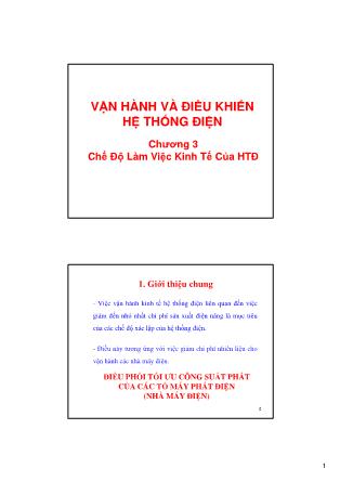 Bài giảng Vận hành và điều khiển hệ thống điện - Chương 3: Chế độ làm việc kinh tế của hệ thống điện - Võ Ngọc Điều