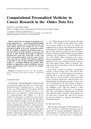 Computational personalized medicine in cancer research in the-omics data era