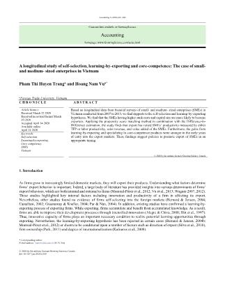 A longitudinal study of self-selection, learning-by-exporting and core-competence: The case of smalland medium-sized enterprises in Vietnam