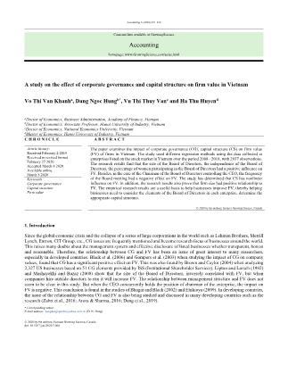 A study on the effect of corporate governance and capital structure on firm value in Vietnam