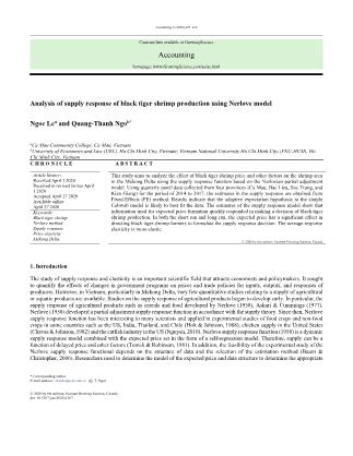 Analysis of supply response of black tiger shrimp production using Nerlove model