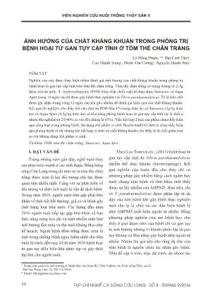 Ảnh hưởng của chất kháng khuẩn trong phòng trị bệnh hoại tử gan tụy cấp tính ở tôm thẻ chân trắng