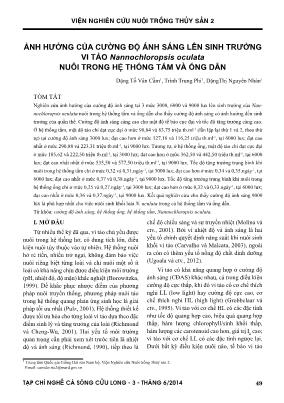 Ảnh hưởng của cường độ ánh sáng lên sinh trưởng vi tảo Nannochloropsis oculata nuôi trong hệ thống tấm và ống dẫn