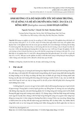 Ảnh hưởng của độ mặn đến tốc độ sinh trưởng, tỷ lệ sống và hệ số chuyển hóa thức ăn của cá bống bớp (Bostrychus sinensis) giai đoạn giống