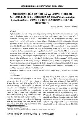 Ảnh hưởng của mật độ cá và lượng thức ăn artemia lên tỷ lệ sống của cá tra (Pangasianodon hypophthalmus) ương từ bột đến hương trên bể composite