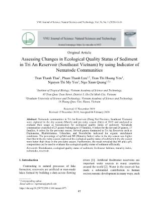 Assessing changes in ecological quality status of sediment in Tri An reservoir (Southeast Vietnam) by using indicator of nematode communities
