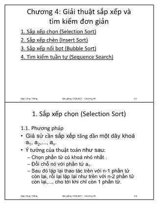 Bài giảng Cấu trúc dữ liệu và giải thuật - Chương 4: Giải thuật sắp xếp và tìm kiếm đơn giản - Ngô Công Thắng