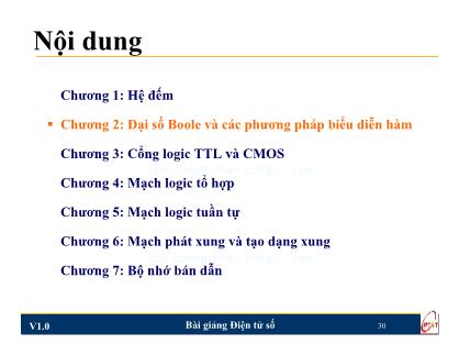 Bài giảng Điện tử số - Chương 2: Đại số Boole và các phương pháp biểu diễn hàm - Nguyễn Trung Hiếu