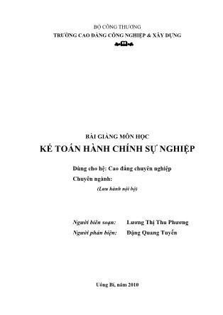 Bài giảng Kế toán hành chính sự nghiệp - Lương Thị Thu Phương