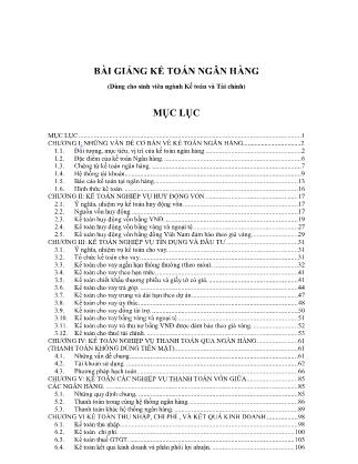 Bài giảng Kế toán ngân hàng - Chương I: Những vấn đề cơ bản về kế toán ngân hàng