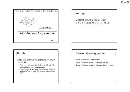 Bài giảng Kế toán tài chính 1 - Chương 2: Kế toán tiền và nợ phải thu - Nguyễn Thị Ngọc Điệp