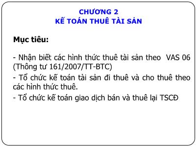 Bài giảng Kế toán tài chính doanh nghiệp nâng cao - Chương 2: Kế toán thuê tài sản