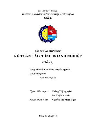 Bài giảng Kế toán tài chính doanh nghiệp (Phần 2) - Hoàng Thị Nguyên