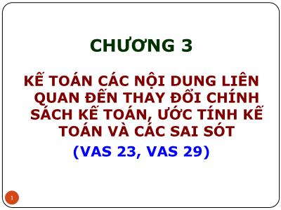 Bài giảng Kế toán tài chính doanh nghiệp (Phần 4) - Chương 3: Kế toán các nội dung liên quan đến thay đổi chính sách kế toán, ước tính kế toán và các sai sót (VAS 23, VAS 29) - Nguyễn Thị Thanh Thủy