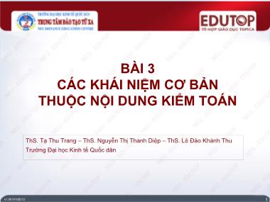 Bài giảng Kiểm toán căn bản - Bài 3: Các khái niệm cơ bản thuộc nội dung kiểm toán - Tạ Thu Trang