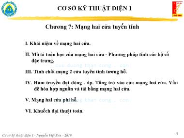 Bài giảng Kỹ thuật điện 1 - Chương 7: Mạng hai cửa tuyến tính - Nguyễn Việt Sơn