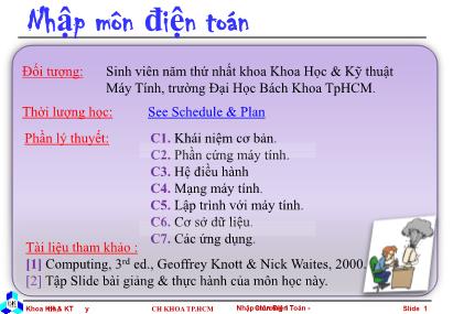 Bài giảng Nhập môn điện toán - Chương 1, Phần 2: Khái niệm cơ bản