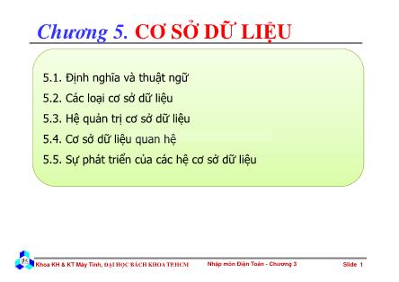 Bài giảng Nhập môn điện toán - Chương 5: Cơ sở dữ liệu