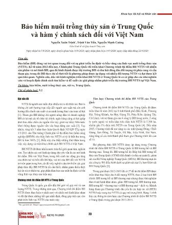 Bảo hiểm nuôi trồng thủy sản ở Trung Quốc và hàm ý chính sách đối với Việt Nam