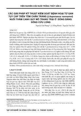 Các giải pháp kỹ thuật kiểm soát bệnh hoại tử gan tụy cấp trên tôm chân trắng (Litopenaeus vannamei) nuôi thâm canh quy mô trang trại ở đồng bằng sông Cửu Long