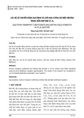 Các hệ số chuyển động electron và giới hạn cường độ điện trường trong hỗn hợp khí CF4-N2