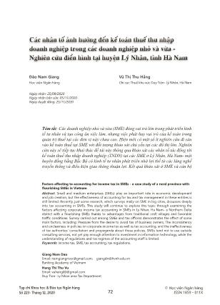 Các nhân tố ảnh hưởng đến kế toán thuế thu nhập doanh nghiệp trong các doanh nghiệp nhỏ và vừa - Nghiên cứu điển hình tại huyện Lý Nhân, tỉnh Hà Nam