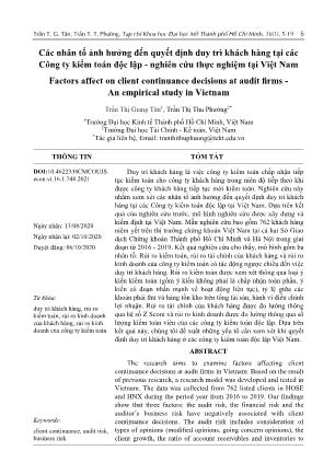 Các nhân tố ảnh hưởng đến quyết định duy trì khách hàng tại các Công ty kiểm toán độc lập - Nghiên cứu thực nghiệm tại Việt Nam