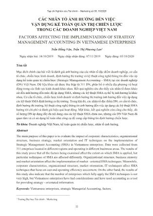 Các nhân tố ảnh hưởng đến việc vận dụng kế toán quản trị chiến lược trong các doanh nghiệp Việt Nam