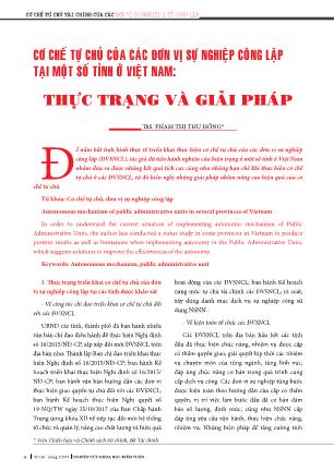 Cơ chế tự chủ của các đơn vị sự nghiệp công lập tại một số tỉnh ở Việt Nam: Thực trạng và giải pháp