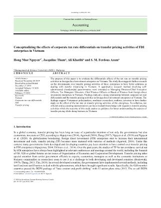 Conceptualizing the effects of corporate tax rate differentials on transfer pricing activities of FDI enterprises in Vietnam