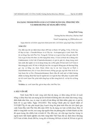 Đa dạng thành phần loài cá ở vịnh Xuân Đài, tỉnh Phú Yên và định hướng sử dụng bền vững