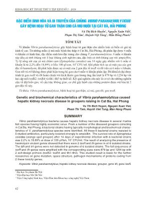 Đặc điểm sinh hóa và di truyền của chủng Vibrio parahaemolyticus gây bệnh hoại tử gan thận cho cá mú nuôi tại Cát Bà, Hải Phòng