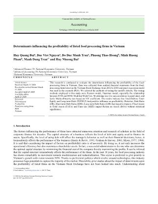 Determinants influencing the profitability of listed food processing firms in Vietnam