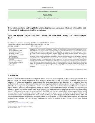 Determining criteria and weights for evaluating the socio-economic efficiency of scientific and technological topics/projects after acceptance