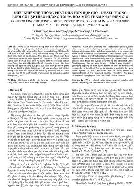Điều khiển hệ thống phát điện hỗn hợp gió – Diesel trong lưới cô lập theo hướng tối đa hóa mức thâm nhập điện gió