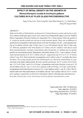 Effect of initial density on the growth of Nannochloropsis oculata & Isochrysis galbana cultured in plat plate glass photobioreactor