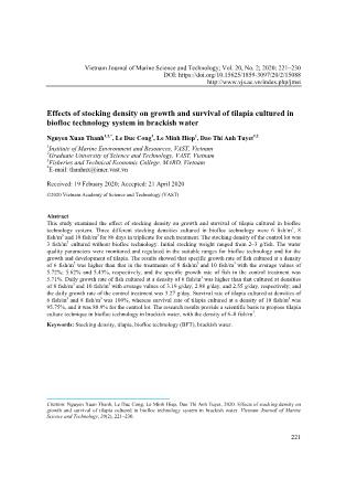 Effects of stocking density on growth and survival of tilapia cultured in biofloc technology system in brackish water