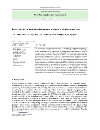Factors affecting the application of management accounting in Vietnamese enterprises