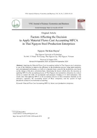 Factors affecting the decision to apply material flows cost accounting MFCA in Thai Nguyen steel production enterprises