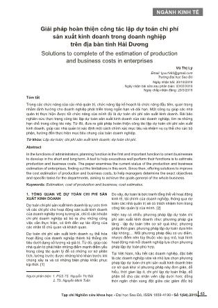 Giải pháp hoàn thiện công tác lập dự toán chi phí sản xuất kinh doanh trong doanh nghiệp trên địa bàn tỉnh Hải Dương