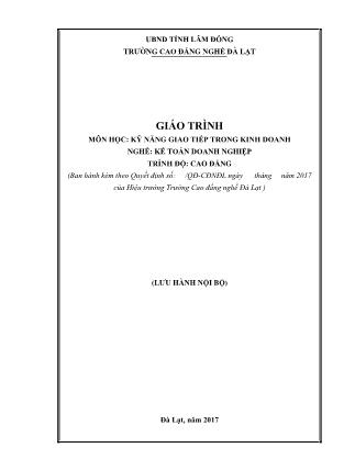 Giáo trình Kỹ năng giao tiếp trong kinh doanh - Nghề: Kế toán doanh nghiệp