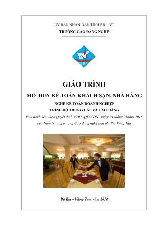 Giáo trình mô đun Kế toán khách sạn, nhà hàng