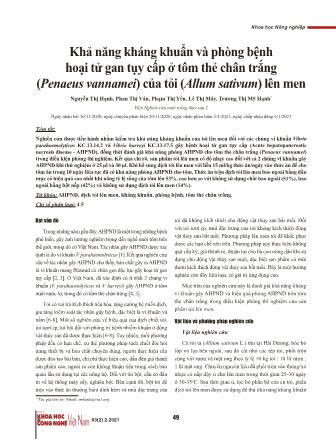 Khả năng kháng khuẩn và phòng bệnh hoại tử gan tụy cấp ở tôm thẻ chân trắng (Penaeus vannamei) của tỏi (Allum sativum) lên men